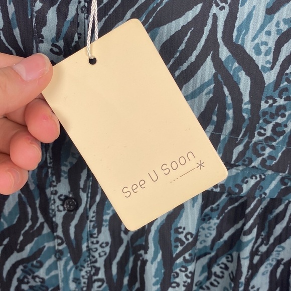 Anthropologie See U Soon Green Black Animal Print Blouse - Size Small - Picture 11 of 16